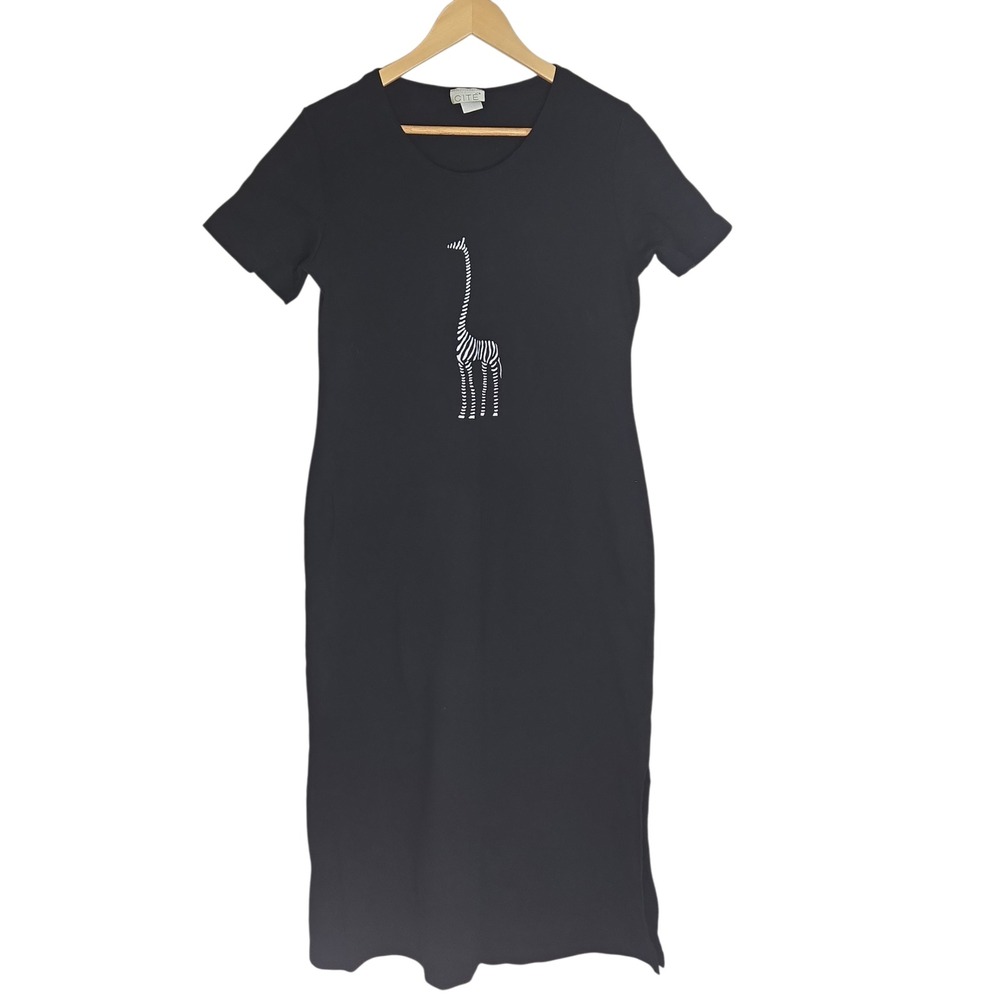 Cite Womens Black Cotton Zebra Graphic T-Shirt Maxi Dress Made in USA 90's Style